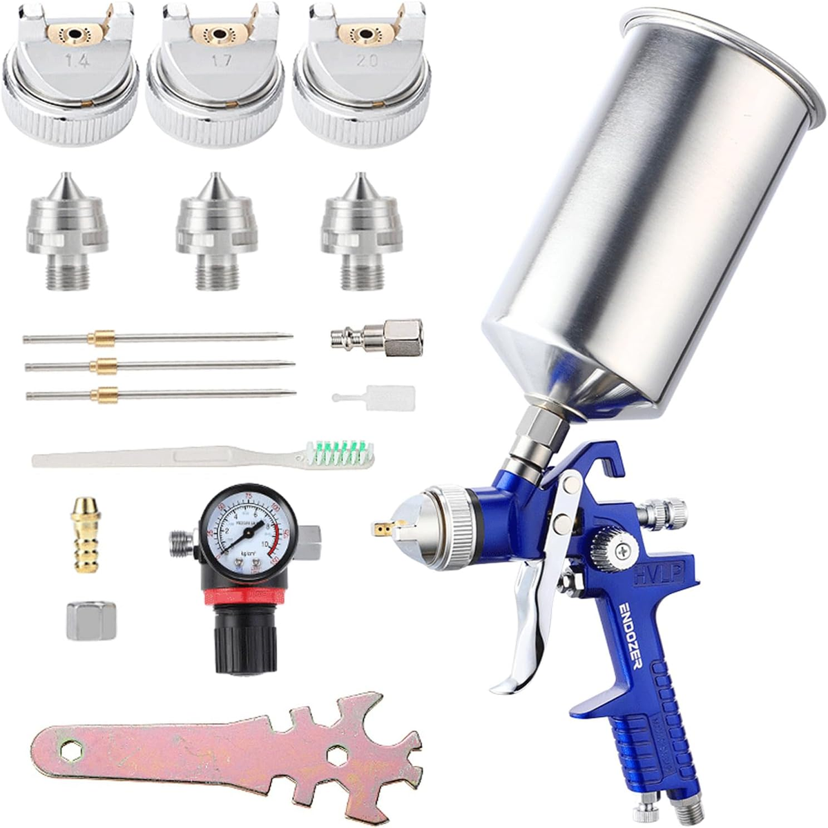 ENDOZER HVLP Spray Paint Gun Kit – 1.4/1.7/2.0mm Nozzles For Cars, Homes & Steel