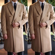 Camel Wool Men's Long Overcoat Double Breasted Casual Business Outdoor Coats New