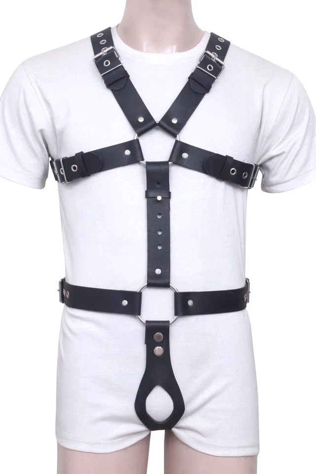 FOND OF MILITARY Men's Leather Full Body Chest Harness Belt Braces Bar Costumes Gay Buckle