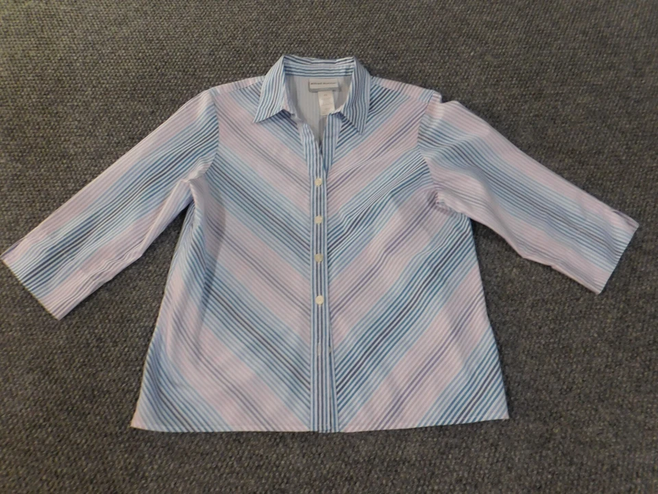 Alfred Dunner top petite small blue striped button up womens polyester classic - Image 4 of 4
