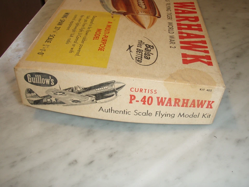 vintage Guillow's Curtiss p-40 WARHAWK scale Flying Tiger Model kit PLANE 405 - Image 2 of 4