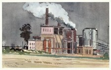 Gessner: Dortmund-Huckarde, Kokerei Hansa, Aquarell Druck 1953