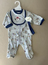 6-9 Month Boys “Sports” THREE Piece Outfit Set~Sleeper, Cap & Bib, New With Tags
