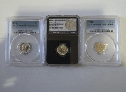Mercury Dimes 1941 1943 1944 PCGS NGC Uncirculated Silver