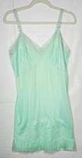 LOVELY  VTG 60'S MINT GREEN BOMBSHELL LACE CHIFFON MINI SLIP NIGHTGOWN 36 S
