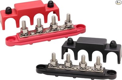 5/16'' 4 Stud Power and Ground Distribution Block with Cover-5/16''- Red and Black