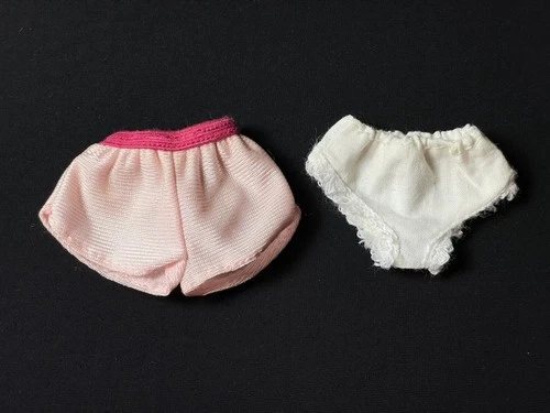 Vintage white + pink knickers underwear panties fit 12" doll lace trim