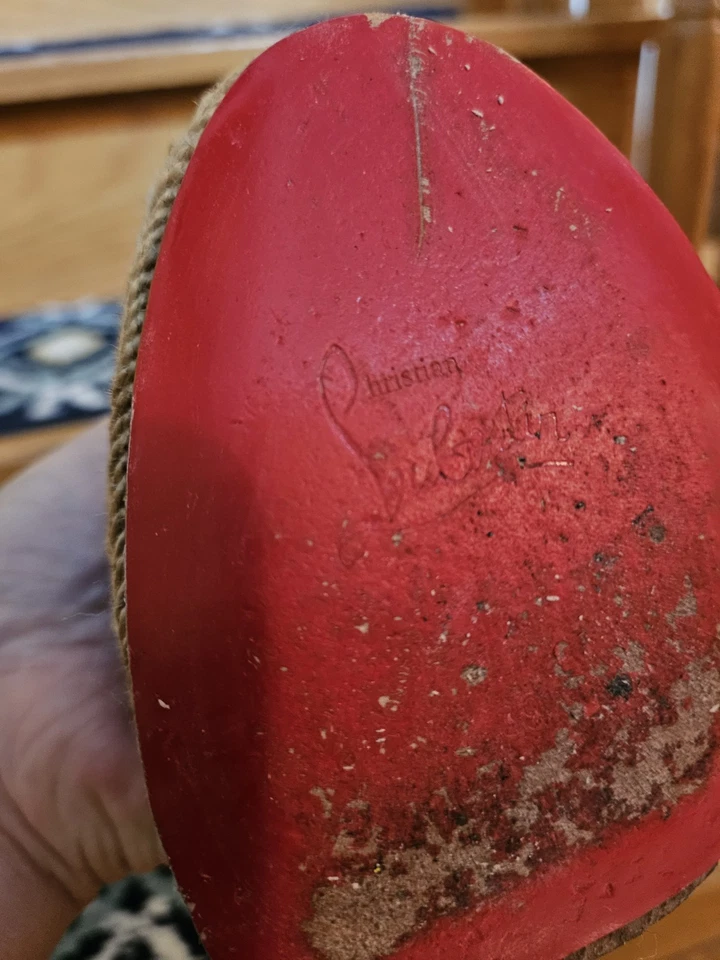 Christian Louboutin Mujer Cuero Negro Yute Borde Correas y Hebilla Cierre Espa Foto 4 de 4