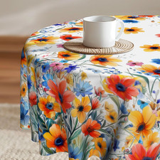Mantel redondo 60 pulgadas flores multicolores acuarela reutilizable para mesa