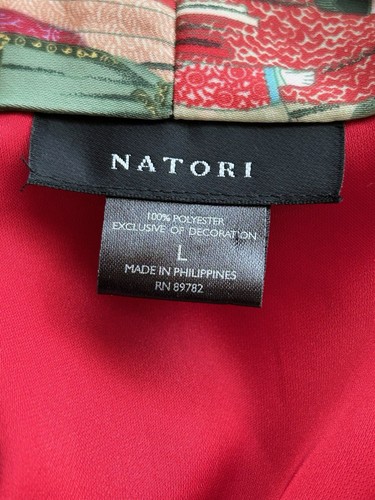 Natori Dynasty Kimono Robe-Designer Long Kimono Vintage Tassel Tie Red Lined L - Picture 20 of 20