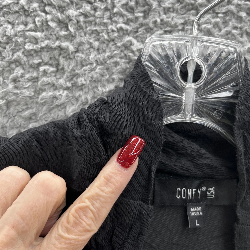 Comfy USA Shirt Women Large Black Crinkle Sheer Button Front Tunic Art Lagenlook - Image 3 of 4