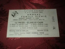 1968 RAFFLE TICKET FATHER KRAMER KNIGHTS OF COLUMBUS COUNCIL 2835 CENTER LINE MI