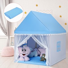 Kids Play Tent Large Playhouse Children Play Castle Fairy Tent Gift w/ Mat Blue
