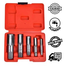 Juego 5 Machuelos Para Tubería De Agua NPT Acero Carbono Brocas Estuche Plomeria