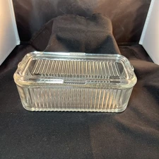 Vintage Federal Glass Clear Ribbed Refrigerator Dish - Cheese Dish With Lid
