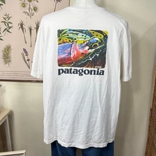 Vintage Y2k Patagonia World Trout Ad Maddox Short Sleeve T Shirt Fly Fishing XL
