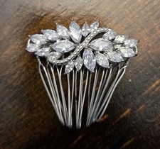 ELEGANT VINTAGE SILVER TONE SPARKLING RHINESTONE BRIDAL HAIR COMB