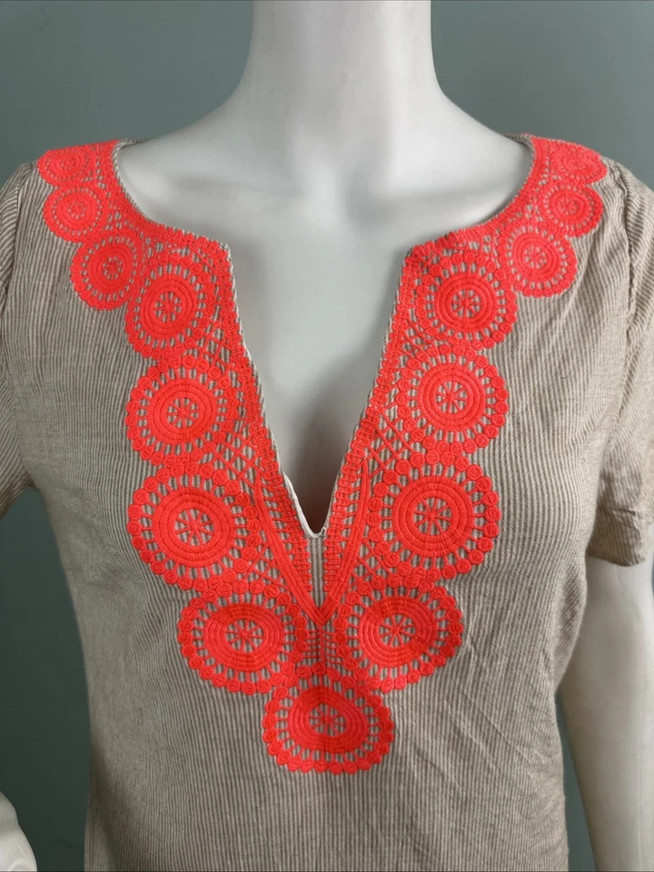 Vestido recto forrado túnica resort bordado a rayas talla 12 JULIE BROWN NYC Foto 4 de 4