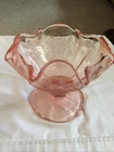 Pink Footed Ice Cream,Candy Dish Ruffle Edge Depression Glass Rose 4” Tall