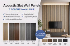 Acoustic Slat Wall Panels Wood Oak Walnut Grey Black Sound Absorbing 2400x600