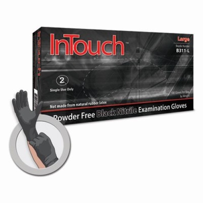 InTouch Powder Free Black Nitrile Examination Gloves, Small, 100-Pack