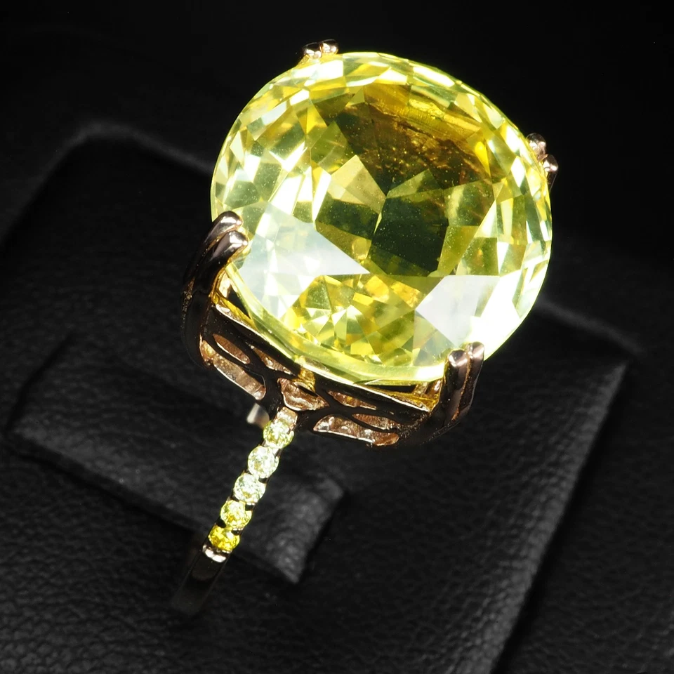 Light Yellow Tourmaline Oval 16.45Ct 925 Sterling Silver White Gold Plated Rings Foto 3 de 4