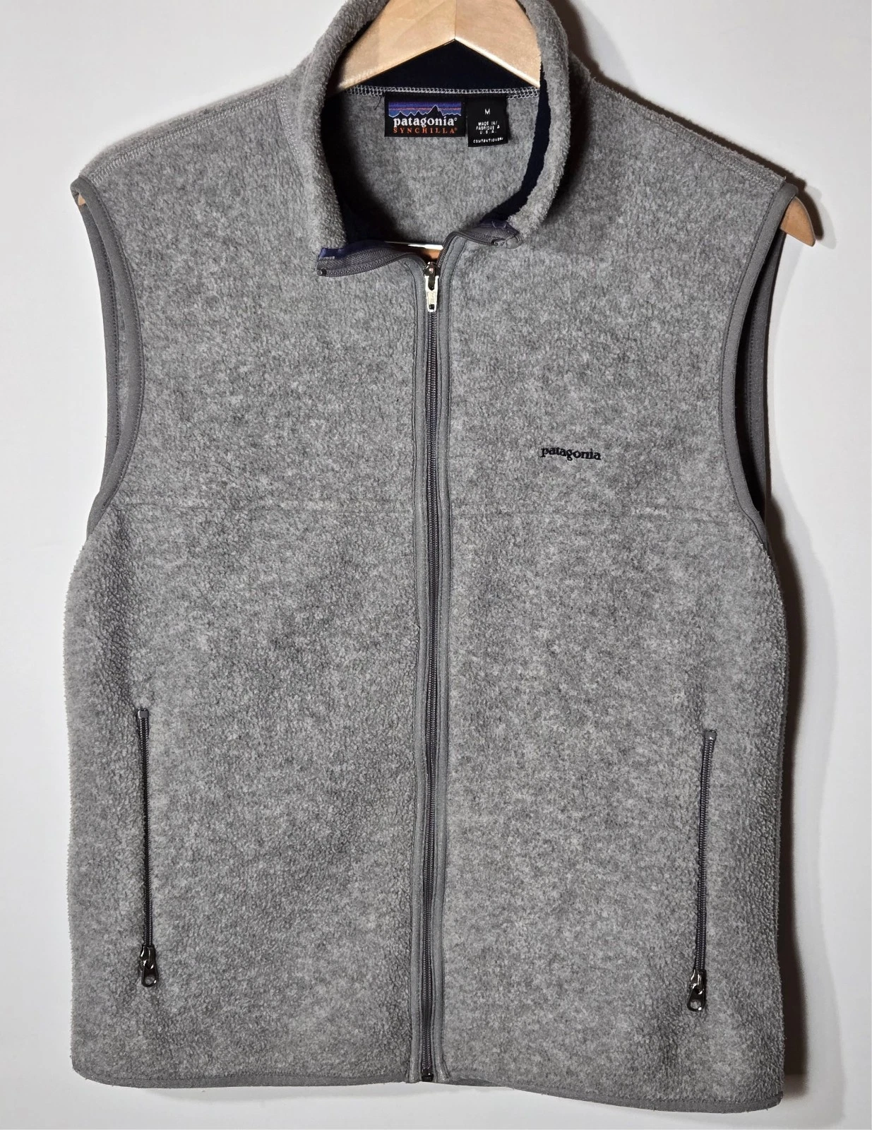 Patagonia Synchilla Men’s Medium Gray Fleece Vest Made in USA Full Zip Vintage