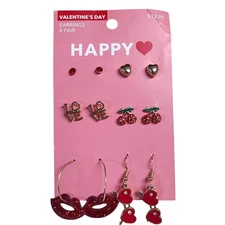 6 Pair of Fashion Earrings Love Hearts Cupid NWT
