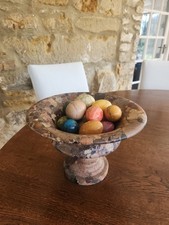 12 Vintage Onyx Marble Eggs with Marble Standing Display Bowl