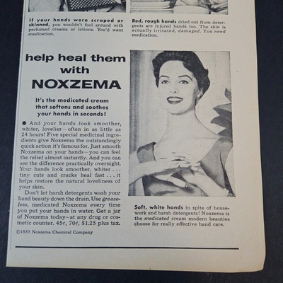 #ad #ad 1955 Noxzema Chemical Company Heals Detergent Hands Vintage Print Ad Medicated $8.27