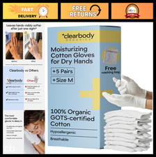 100 Cotton Gloves for Dry Hands - 5 Pairs, Medium - Organic, Breathable, Eczema