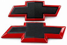 Red Black Textured Front Grille Rear Tailgate Bowtie Emblem Fits Chevy Avalanche
