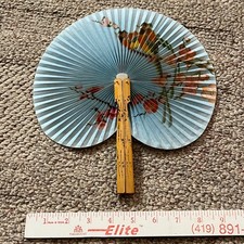 Vintage Wood Paper Hand Fan Fold Up 1950-1960 China Floral