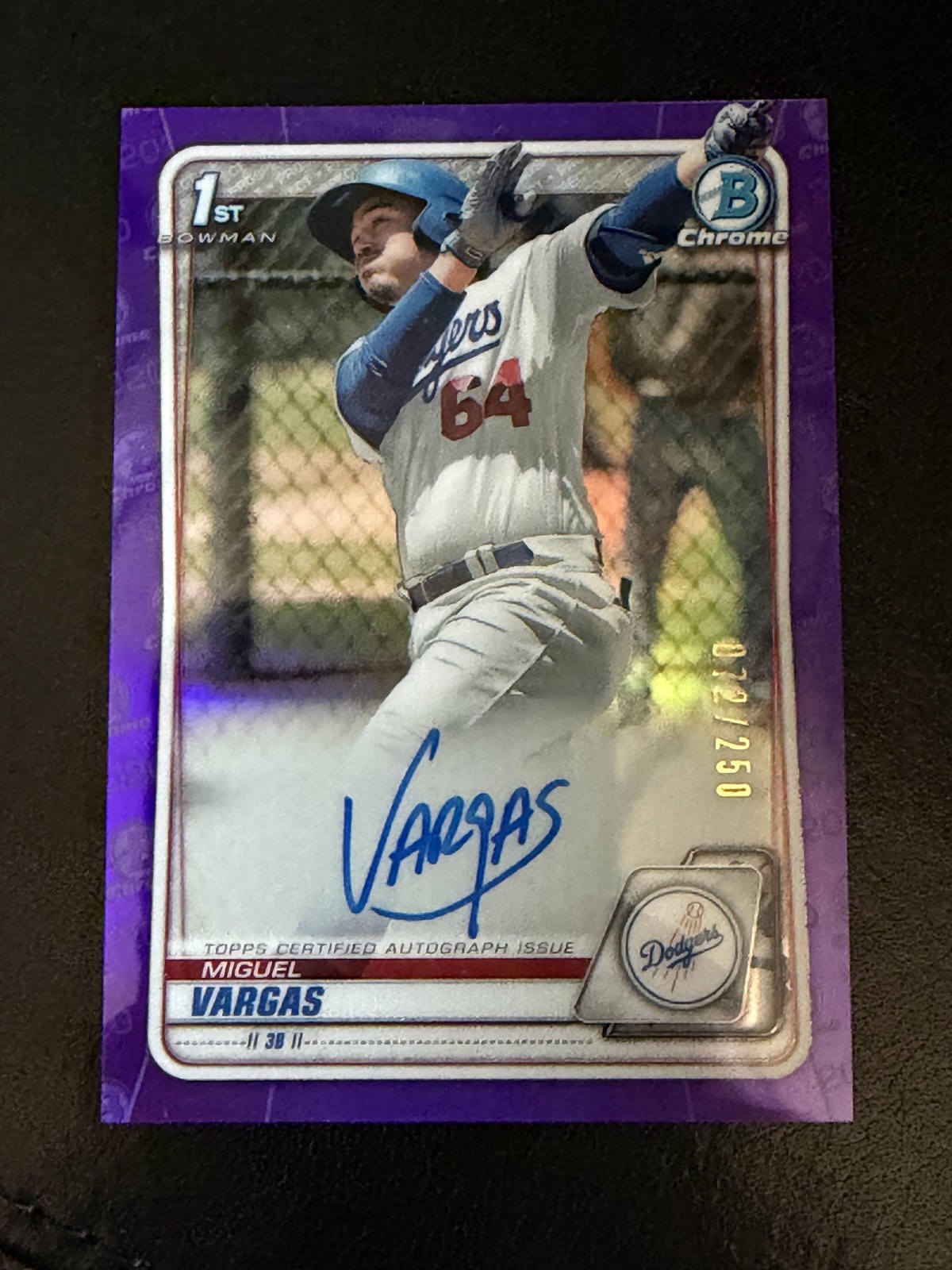 2020 Bowman Miguel Vargas Chrome Prospect Autograph Purple Refractor #/250