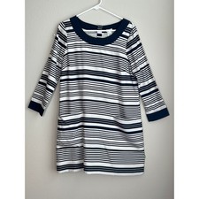 J.Crew Jules Striped Silk Shift Dress - Navy & White - 3/4 Sleeves size 8
