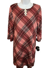 Tacera Ladies Medium Long Sleeve Knee Length Multicolor plaid style Dress. NWT