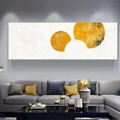 Panoramic Abstract Circular Design Yellow Canvas Wall Art Home Décor Picture
