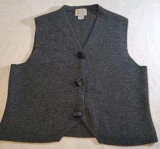 Field Manor Womens 100% Wool Gray Large Sleeveless 3 Button