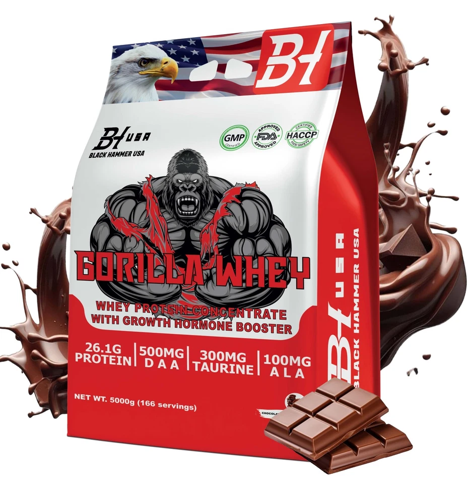Gorilla Whey Protein 5KG Schoko| BCAA & Free EAA Amino Acids | Black Hammer USA - Bild 2 von 4