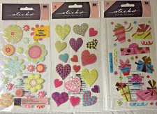 3 Sheets STICKO STICKERS classic and vellum --Hearts, Flowers, Presents--New