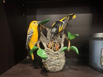 Danbury Mint  Family Gathering  on Nest Figurine by Bob Guge, Yellow Birds
