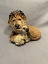 Vintage Stone Critters Lion With Lamb Figurine Made in USA 1987 4.5" L 3.5" H