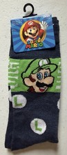 Nintendo Super Mario Luigi Crew Socks Shoe Size 6.5-12 Navy Green Graphic NWT