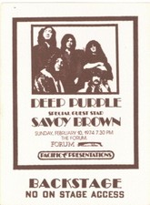 DEEP PURPLE 1974 BURN TOUR L.A. FORUM BACKSTAGE PASS / SAVOY BROWN / NMT 2 MINT