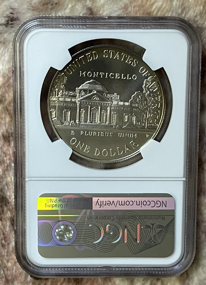 1993-P Thomas Jefferson Commemorative Dollar MS69 NGC Brown Label Reverse Toning - Image 2 of 4