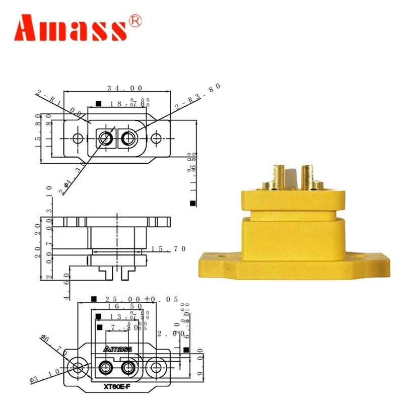 10 pcs Genuine Amass XT60E-F XT60 Female Gold-Plated Plug Connector for RC Drone - Image 2 of 4