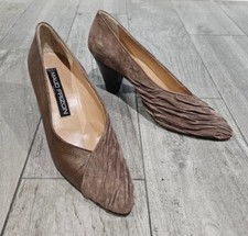Vintage MAUD FRIZON Brown Crinkle Suede and Leather Heels Pumps 39/8-8.5M