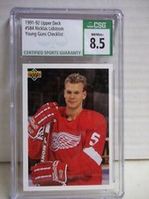 1991-92 Upper Deck Niklas Lidstrom Rookie CSG NM-MT+ 8.5 Card #584 Young Guns