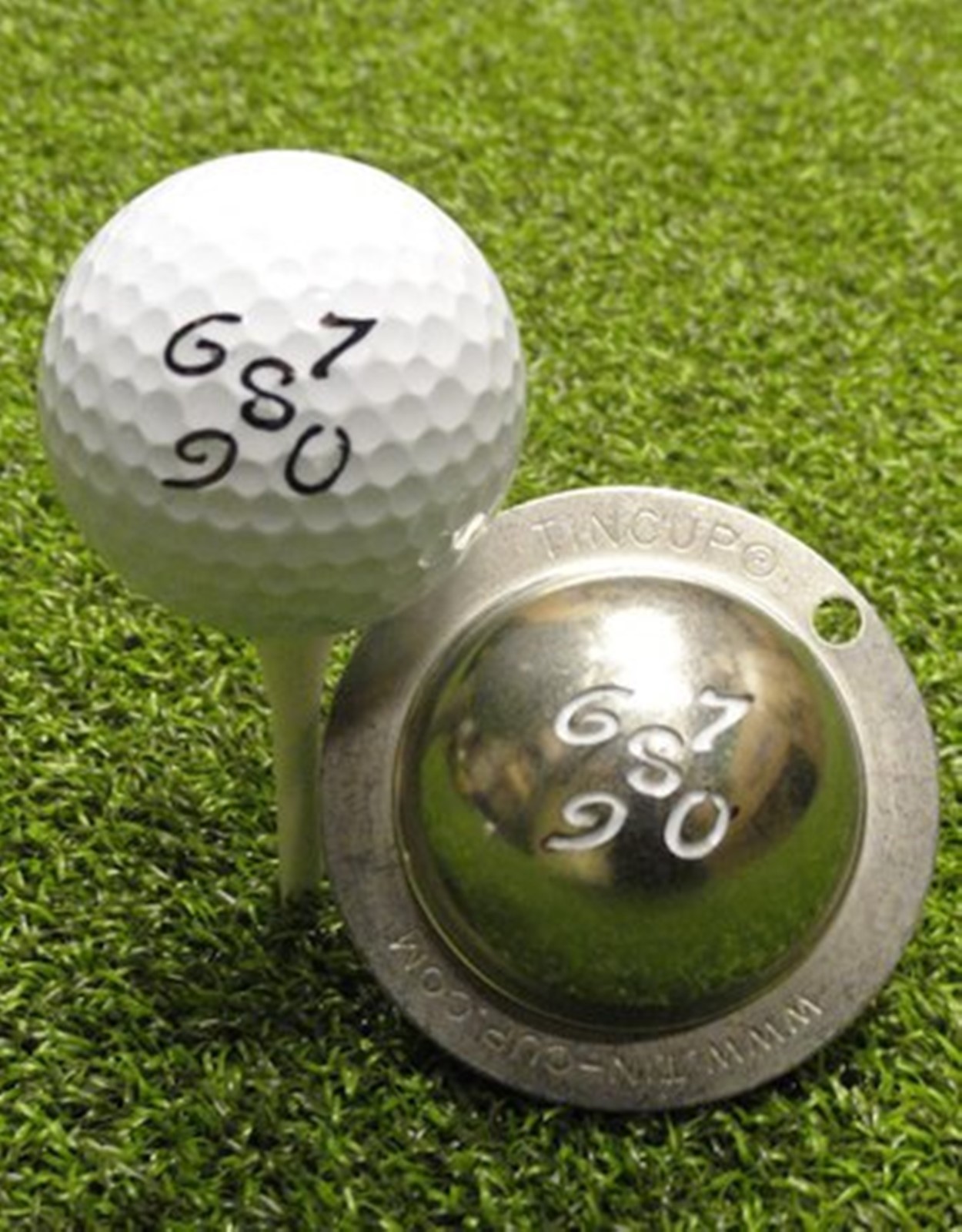 2 only TIN CUP GOLF BALL MARKERS FRONT & BACK NINE 0 to 9 & YOURS FOR
