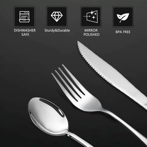 Silverware Set,Stainless Steel Steak Knives Spoon Forks Set for Home, Kitchen - Picture 3 of 7